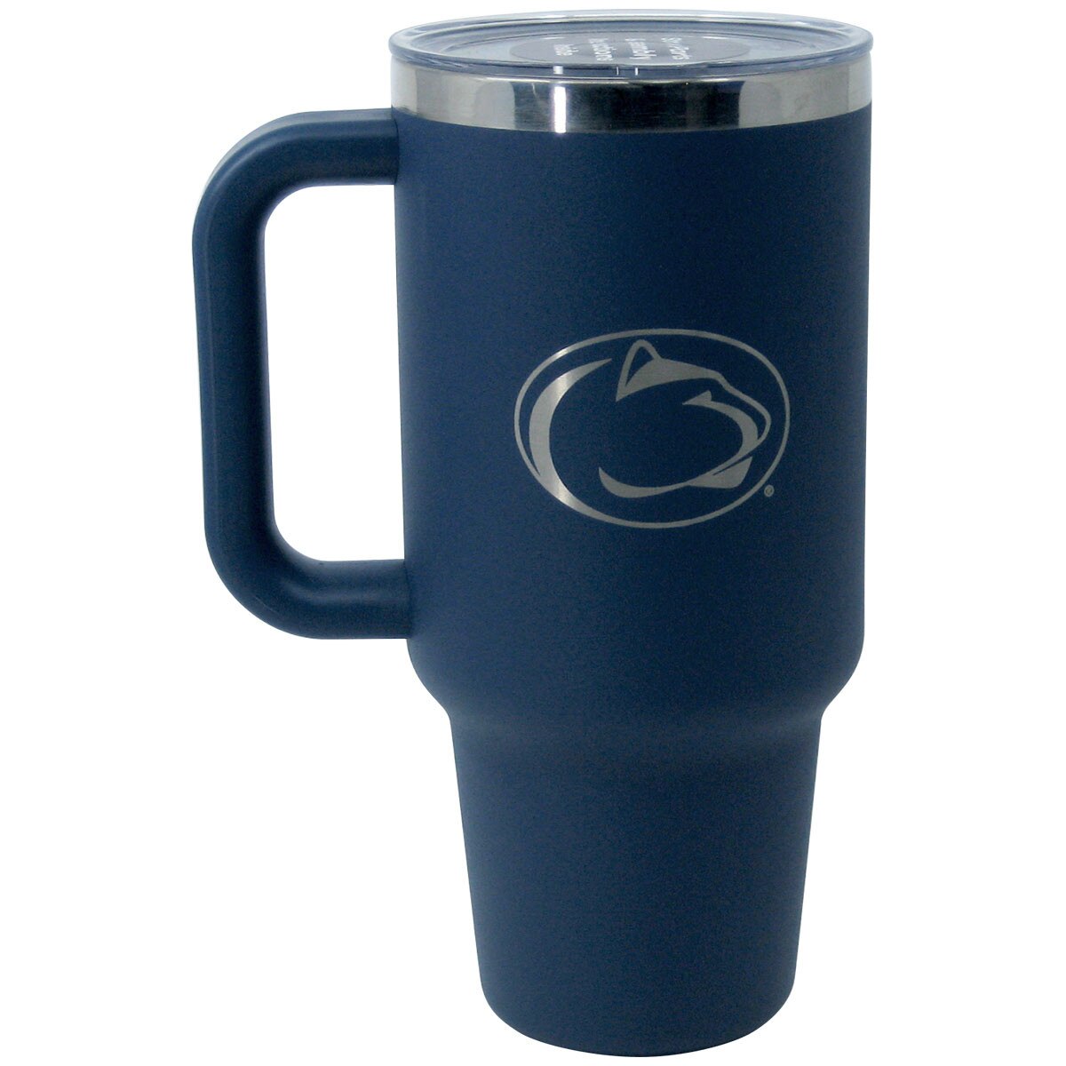 navy travel mug with Penn State Athletic Logo